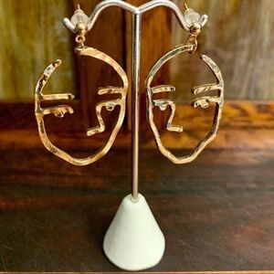 Gold Tone Stainless Steel Face Dangle Drop Earrings For Women